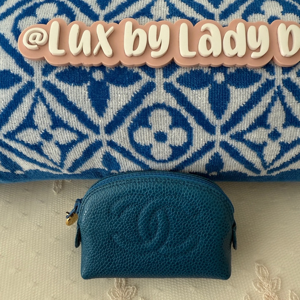Chanel Blue Cosmetic Bag with Quilted Design
